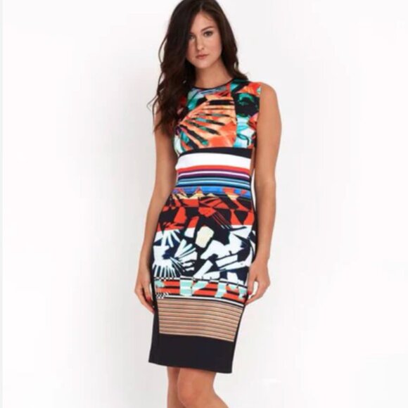 NWT CLOVER CANYON Ink Strokes neoprene bodycon sleeveless dress Size XS - Picture 1 of 11